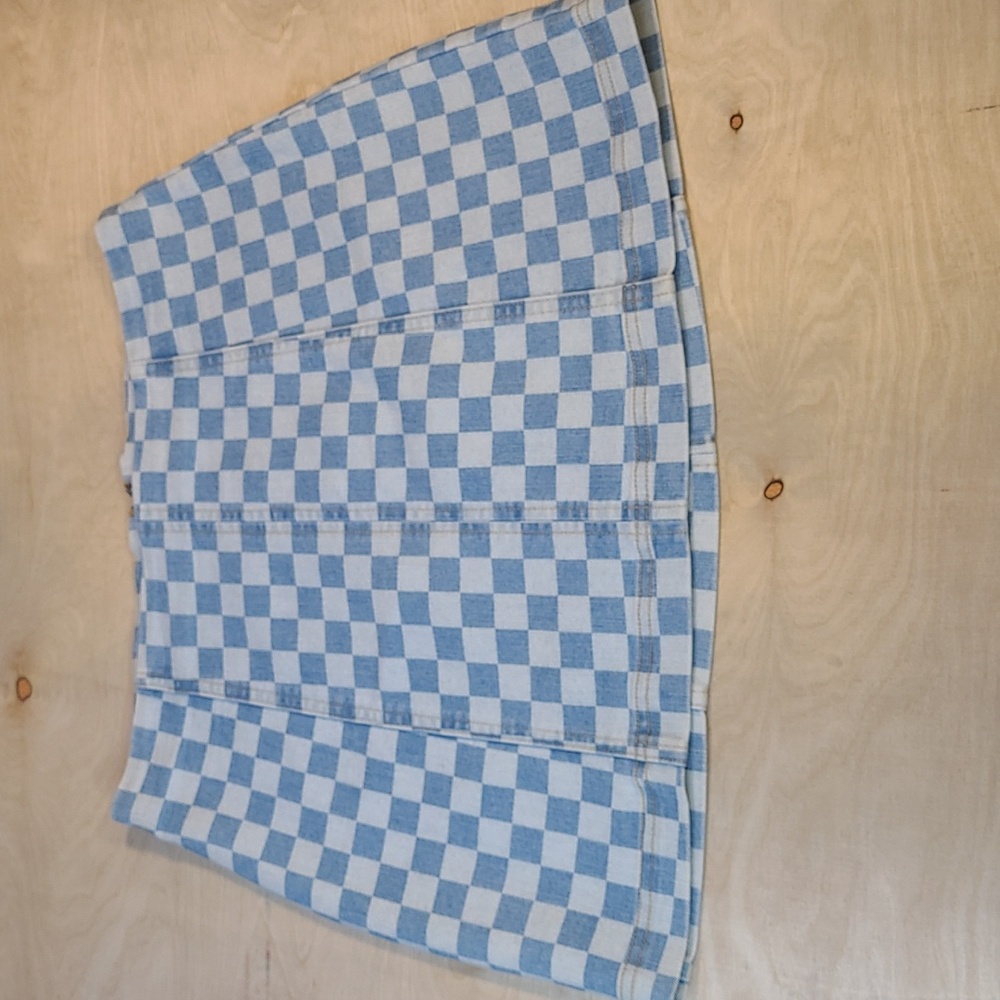 No Boundries Checkered Print Denim  Womens Junior Skirt